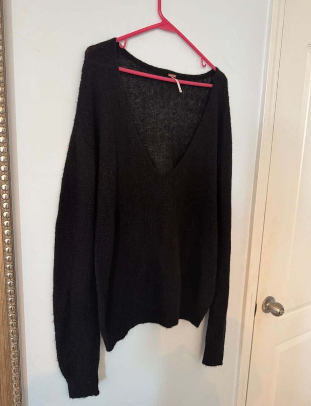 Soft Grunge Alpaca Knit Deep V Sweater | Cozy Minimalist Slouchy Goth - Picture 5 of 11
